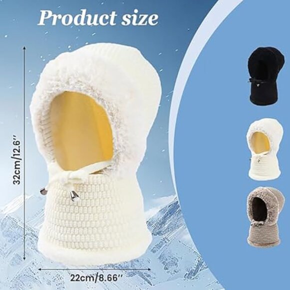 Fleece Lined Knit Beanie Scarf Face Mask 3-in-1 Winter Balaclava Hood